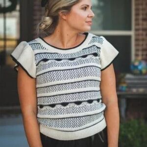 Andree by Unit  Striped Open Back Knit Top with Flutter Sleeves Women's Size Lg